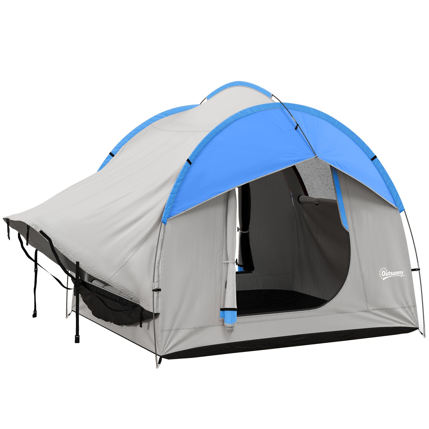 SUV Car Tailgate Tent | 5 Man | 2000mm Waterproof Polyester | Mesh Window | 3 Doors | Standalone or Vehicle-Attached | Ground Stakes & Guy Ropes | 239x210x210cm | Grey & Green | Grey & Blue | Grey & Orange