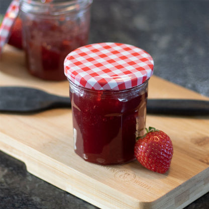 Maison & White Set of 12 Wide Mouth Glass Jam Jars | 324ml | 9.8x9cm | Gingham Lids | Airtight Vinegar-Proof | Oven Fridge & Dishwasher Safe | 2-Year Guarantee