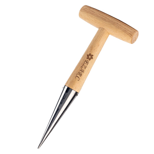 EZARC Garden Hole Punch Dibber for Planting Seeds 10.5-Inch Stainless Steel Hand Sow Dibber with Wooden Handle