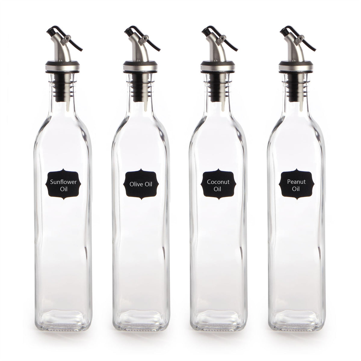 Maison & White Oil & Vinegar Dispenser Bottles 500ml Set of 4 | Tall Glass Body | Lever-Release Snap Lid | 310x55x55mm | Oils Vinegars Sauces Syrups | Kitchen & Dining Table | 2-Year Warranty