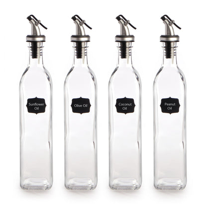 Maison & White Oil & Vinegar Dispenser Bottles 500ml Set of 4 | Tall Glass Body | Lever-Release Snap Lid | 310x55x55mm | Oils Vinegars Sauces Syrups | Kitchen & Dining Table | 2-Year Warranty