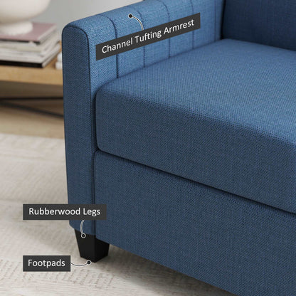 2 Seater Sofa, Channel Tufted Modern Fabric Couch, Comfy Upholstered Loveseat with Spring Cushion, Back Pillow, for Living Room - Blue