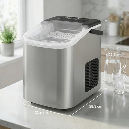 Countertop Ice Maker Machine – 9 Cubes in 7 Mins, 12kg/24hr, 2 Bullet Sizes, Self-Cleaning, Portable, Stainless Steel, For Home, Kitchen & Office