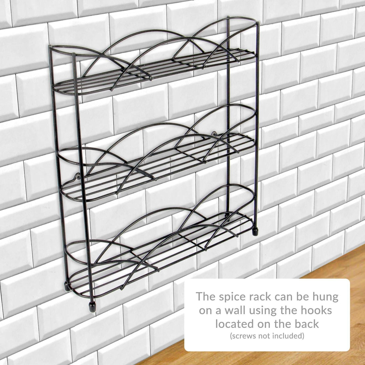 Maison & White 3 Tier Herb & Spice Rack | Black | Stainless Steel | 34x33x7cm | Free-Standing or Wall-Mounted | Non-Slip Feet | 2-Year Warranty