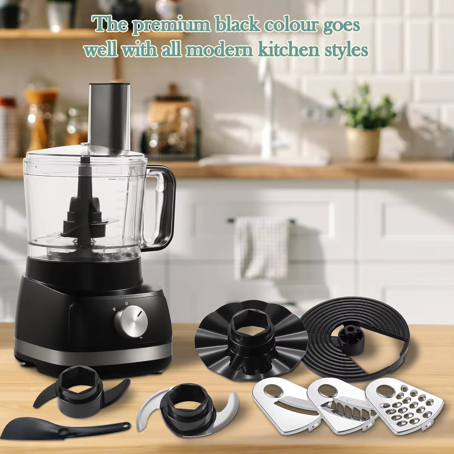 Topstrong 6-In-1 for Chopping, Slicing, Shredding and Kneading Dough, 3 Speeds with Pulse, 2L Mixing Bowl 800W Food Processor