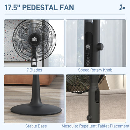 DC Pedestal Fan, 17.5'' Standing Fan w/ 28 Speeds, 3 Modes, 75° Oscillation, 12-Hour Timer, Adjustable Height, Mosquito Repellent Function, Black