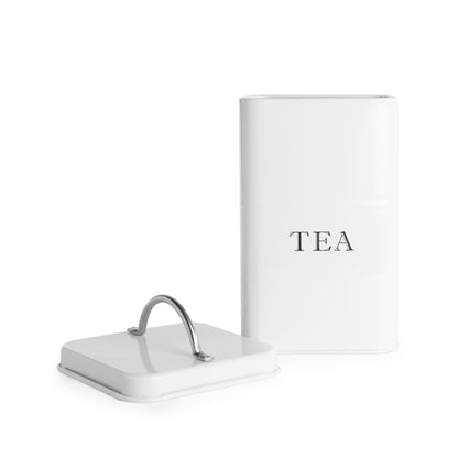 Stainless Steel Tea Coffee Sugar Canisters | Set of 3 | Airtight Lids | Labelled | Vintage Design | 17x10x10cm | 2-Year Warranty | White