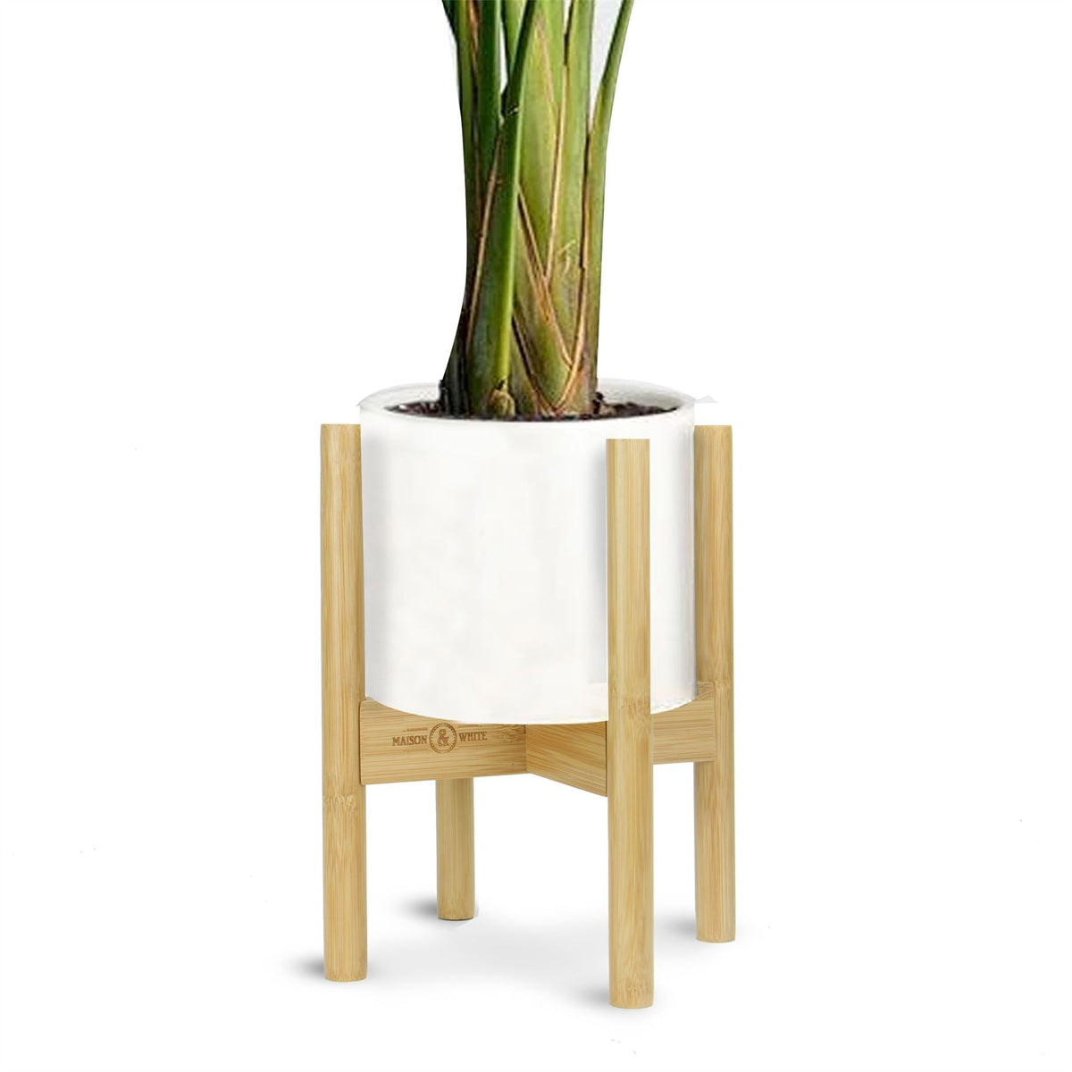 Maison & White Adjustable Bamboo Plant Stand | 35cm H | Extends to 35cm Wide | Fits Pots up to 30cm | Holds up to 50kg | Home & Office | Assembly Required | 2-Year Warranty
