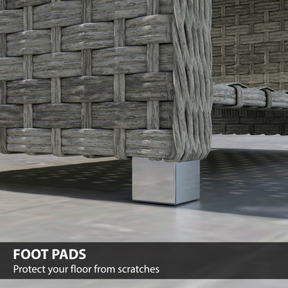 2-Tier Rattan Garden Coffee Table | PS Waterproof Top | Storage Shelf | 50kg | Foot Pads | Grey