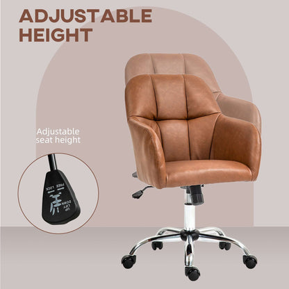 Computer Desk Chair, PU Leather Swivel Office Chair, Makeup Vanity Chair with Height Adjustable, Wheels, for Home -  Brown