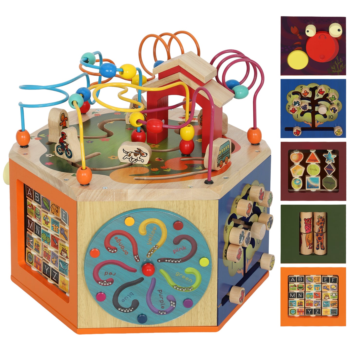 AIYAPLAY 8 in 1 Wooden Activity Cube with Bead Maze, Shape Sorter, for Kids Boys Girls 18+ Months