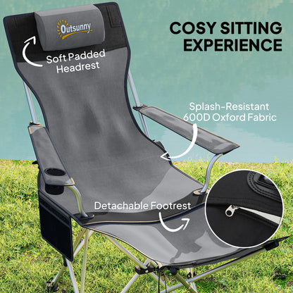 Set of 2 Reclining Folding Camping Camp Chair w/ Detachable Footrest, Storage Bag, Cup Holder & Headrest, Lightweight Portable for Beach, Picnic