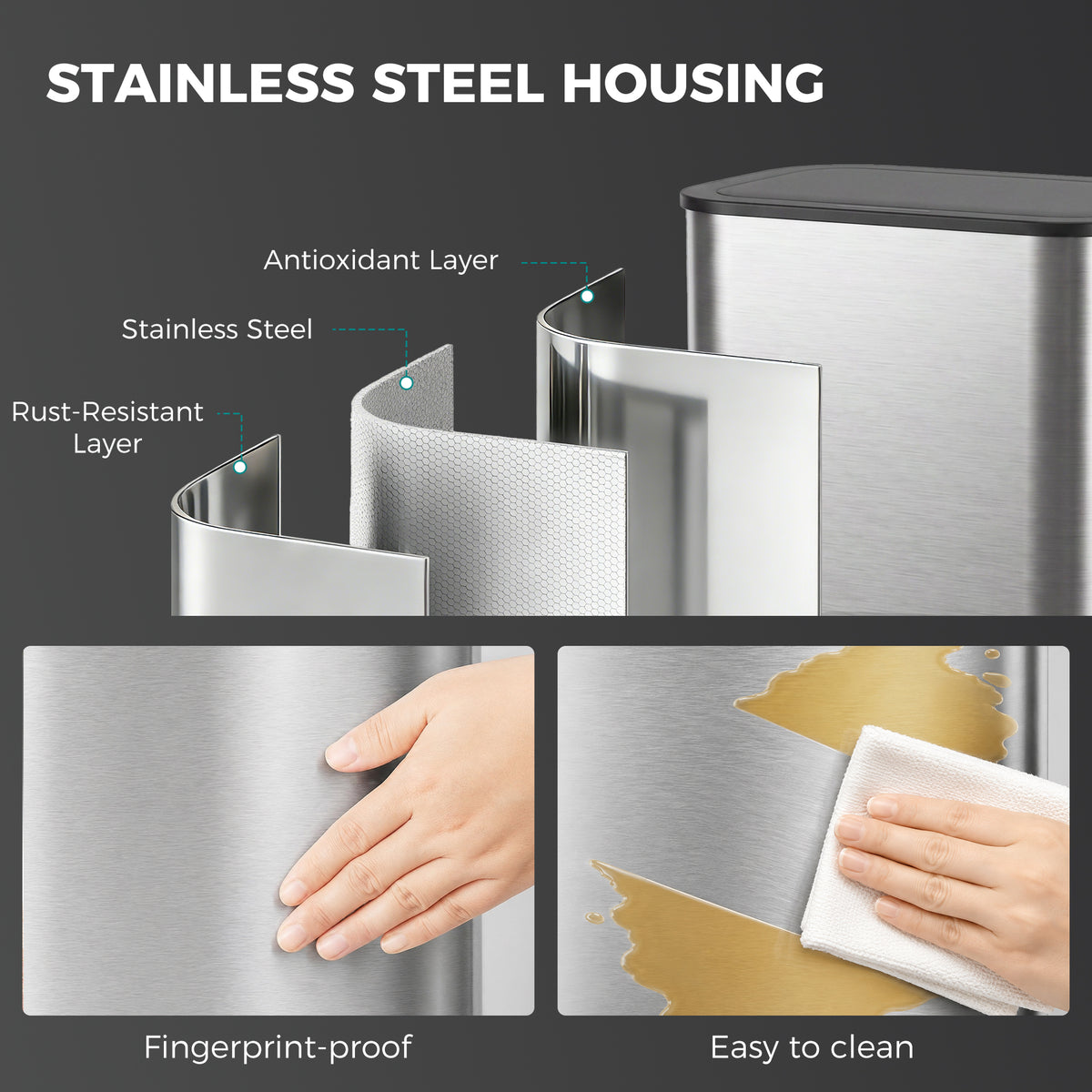 55L Touchless Sensor Bin | Automatic Motion-Activated Kitchen Waste Bin | Soft-Close Lid | Stainless Steel | Silver