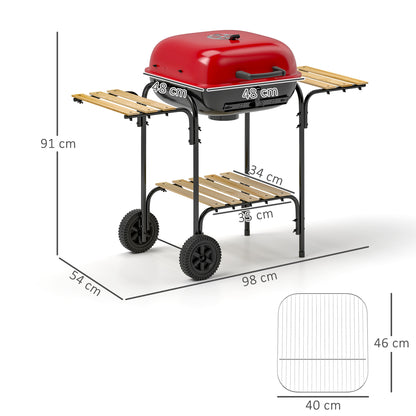Charcoal Barbecue Grill Portable BBQ Grill with 1840 cm² Cooking Area, 3 Shelves, Adjustable Vent, Wheels for Outdoor Cooking, Garden Party