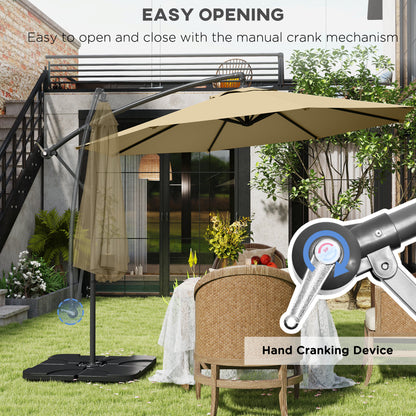 Outsunny 3(m) Garden Banana Parasol Cantilever Umbrella with Crank Handle, Cross Base, Weights and Cover for Outdoor, Hanging Sun Shade