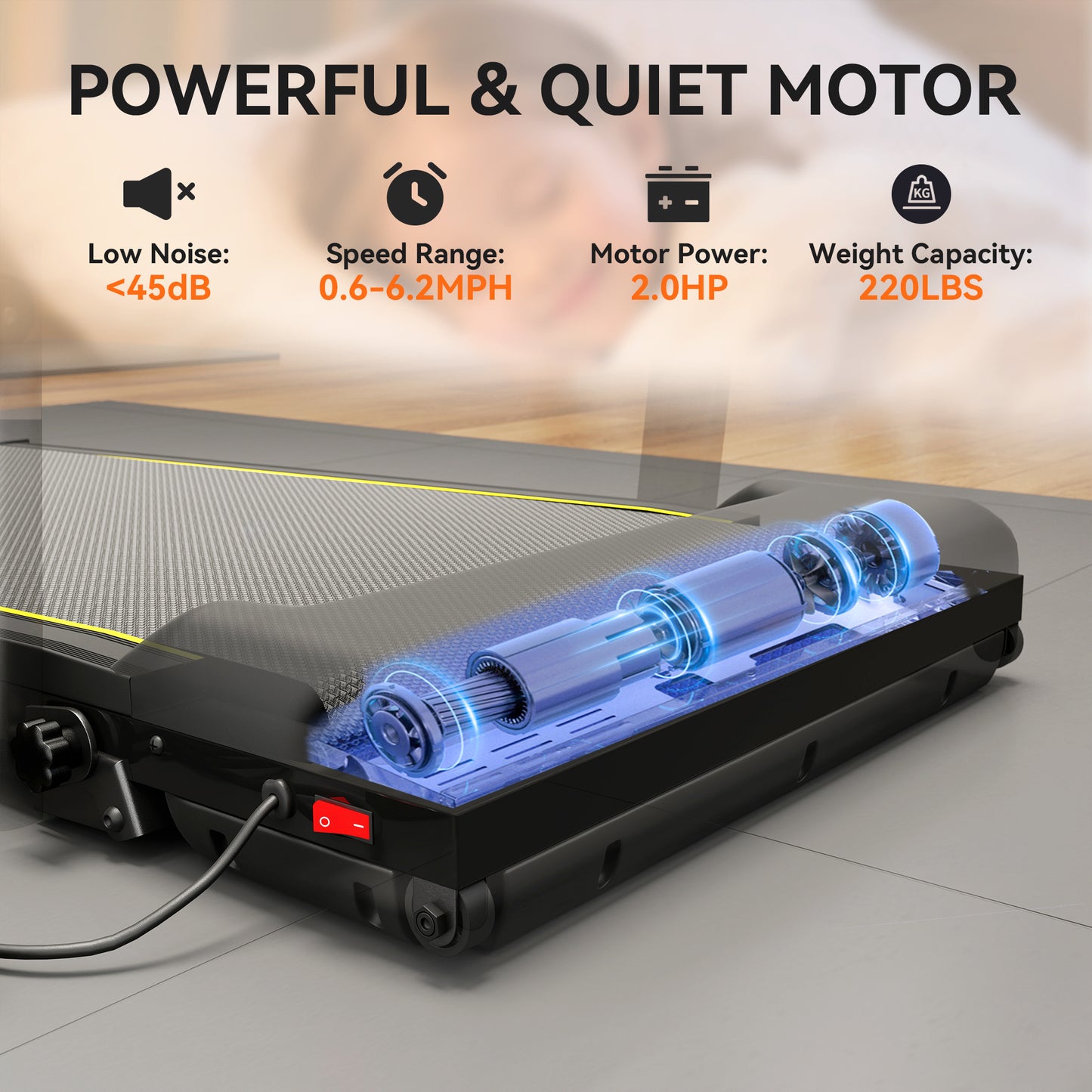 Folding Treadmill Walking Pad | 2HP Motor | 0.6–6.2mph | Manual Incline | Under Desk | LED Display | 100kg | Black