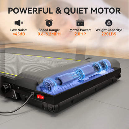 Folding Treadmill Walking Pad | 2HP Motor | 0.6–6.2mph | Manual Incline | Under Desk | LED Display | 100kg | Black
