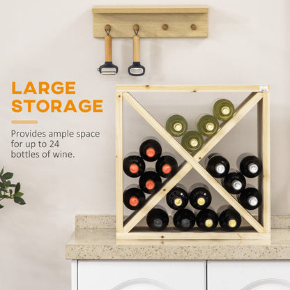 Set of 2 Wooden Wine Rack, X-Shaped Square Tabletop Storage Holder for 24 Bottle, Natural Wood