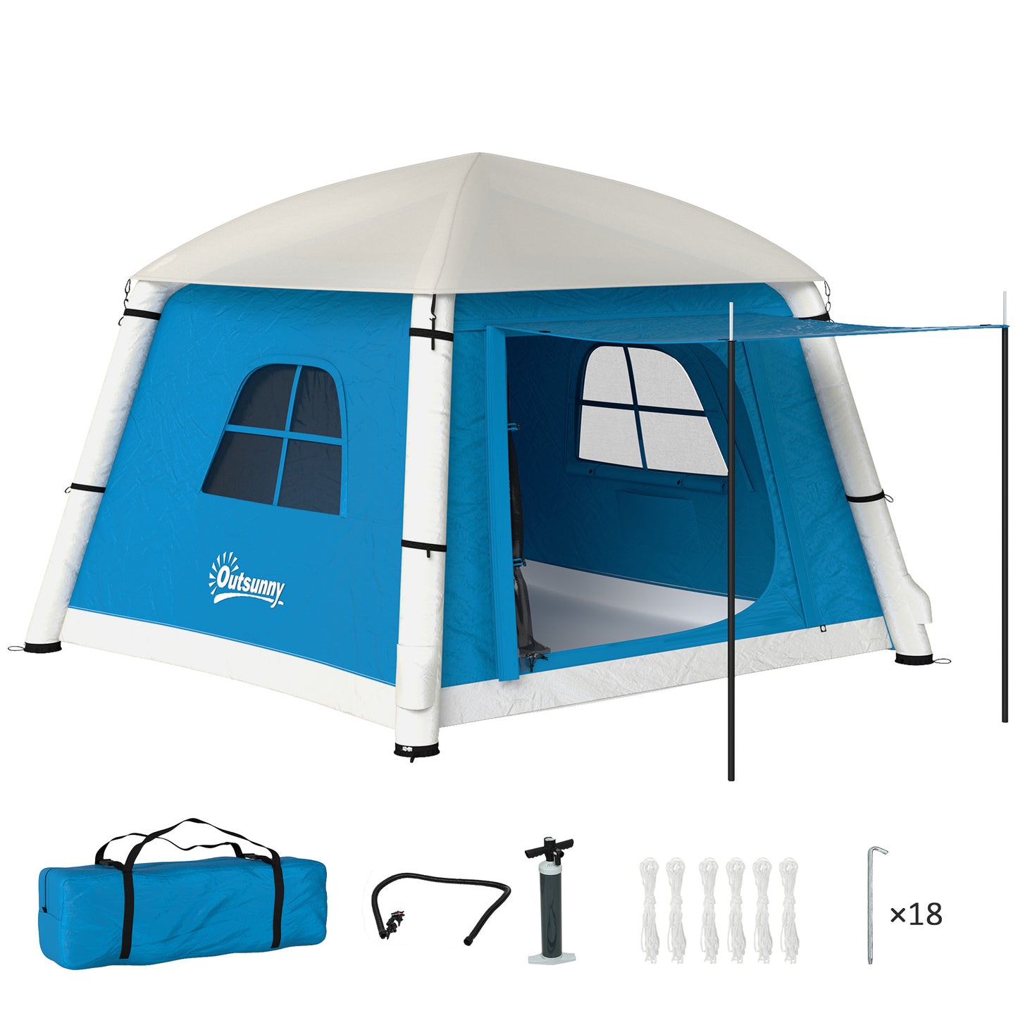 Inflatable Camping Tent w/ Hand Pump, Easy Setup 1/2 Person Blow Up Tent Waterproof 190T Taffeta w/ Mesh Windows, Doors and Carry Bag