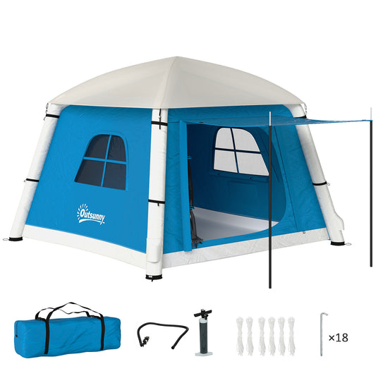 Inflatable Camping Tent w/ Hand Pump, Easy Setup 1/2 Person Blow Up Tent Waterproof 190T Taffeta w/ Mesh Windows, Doors and Carry Bag