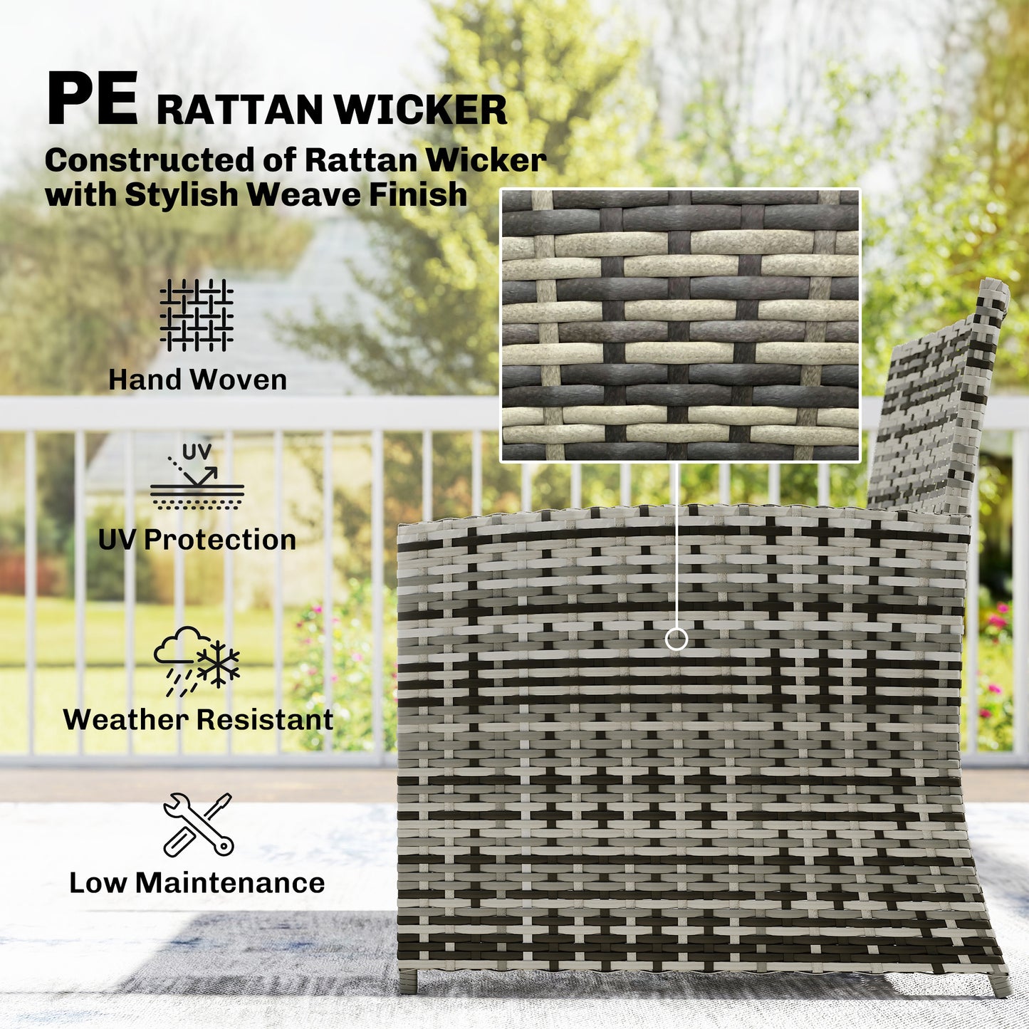6-Piece Space-Saving PE Rattan Garden Furniture Set | 2 Armchairs | 2 Footstools | 2 Nesting Tables | UV-Resistant Rattan | Powder-Coated Steel | 5cm Zip Cushions | Fixing Straps | 120kg Capacity | Grey