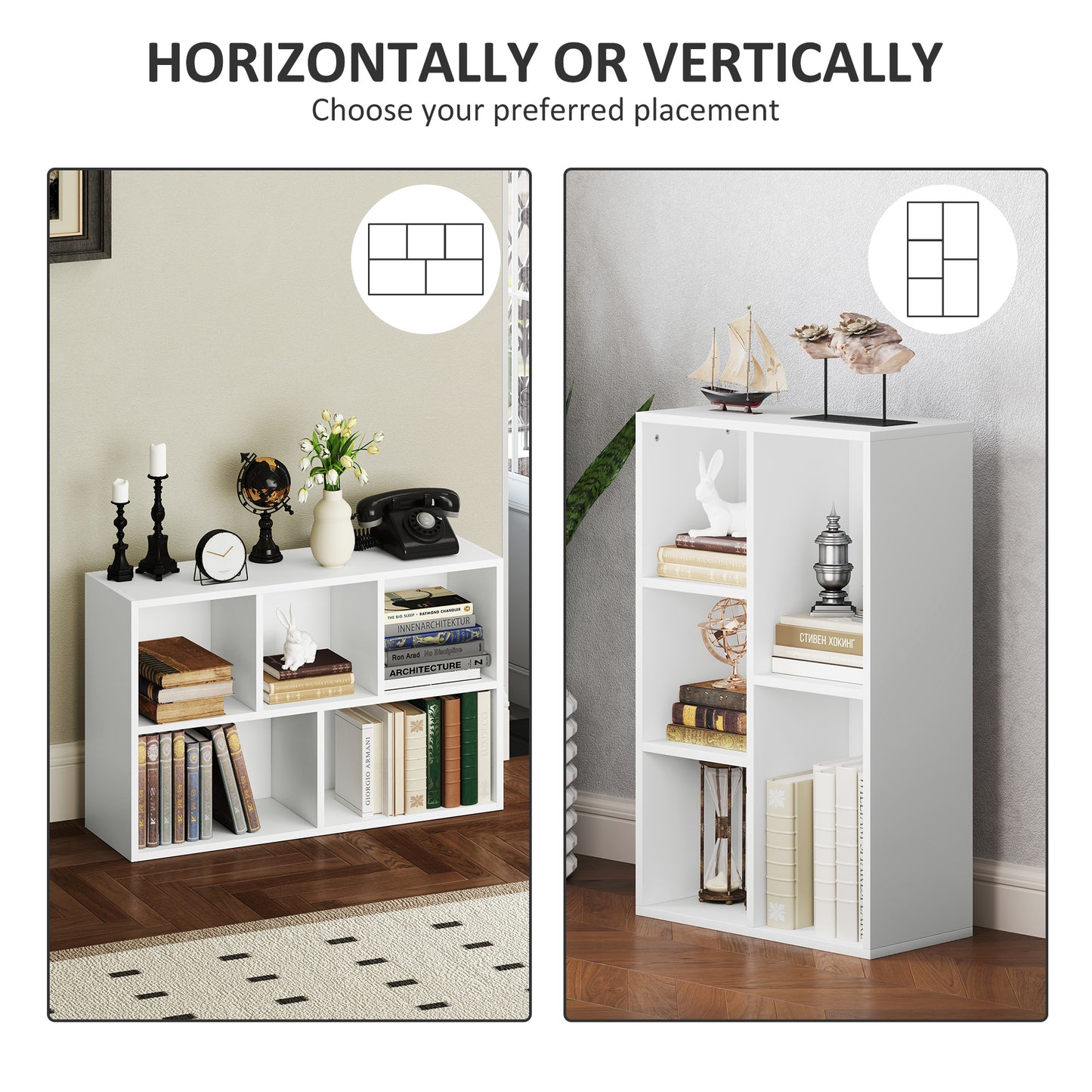 2-Tier Bookshelf with 5 Compartments - White / Black