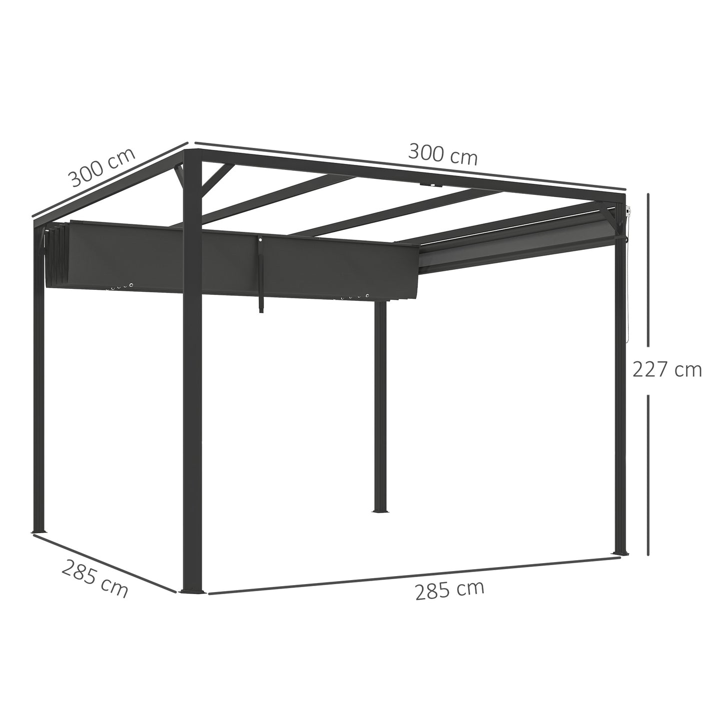 3 x 3(m) Garden Pergola with Retractable Roof Canopy and Roller Shade, Aluminium Pergola Kit Gazebo, UPF30+ Sun Shade Shelter for Deck, Porch
