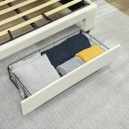 Double Ottoman Bed Frame, with Front Drawer - Cream / Black