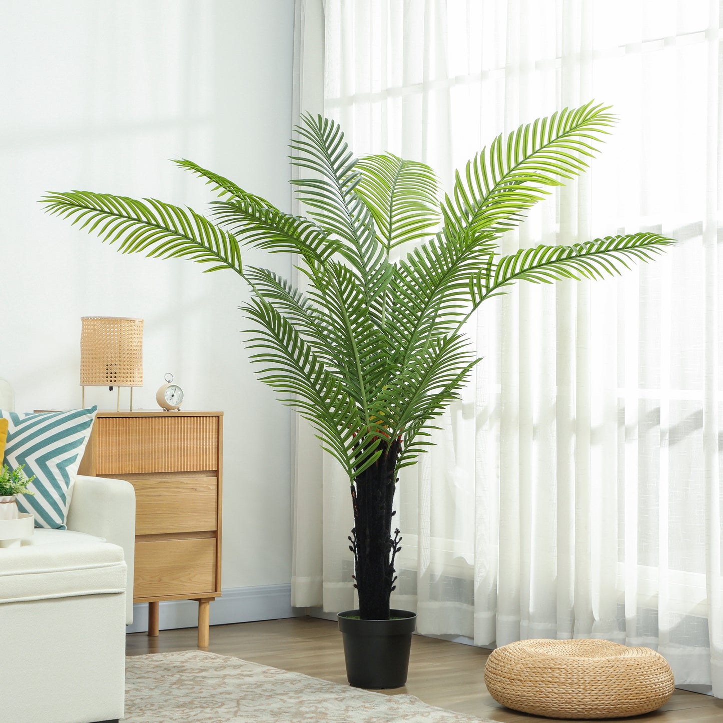 175cm Artificial Areca Palm Tree with 16 PE Leaves, Decorative Artificial Plant with Plastic Pot and Flocked Soil, Fake Plant