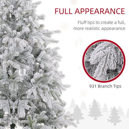5ft Prelit Snow Flocked Artificial Christmas Tree with Warm White LED Light and 931 Tips, Metal Base, Snowy Realistic Xmas Tree
