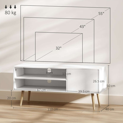 TV Stand up to 55 Inches, TV Unit with Open Shelves and Cable Holes - White / Brown