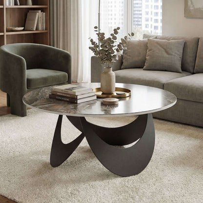 Sintered Stone Coffee Table | 80x80x40cm | Heat Resistant | Water-Glazed | Welded Metal Frame | Adjustable Feet | 40kg | Brown & Black