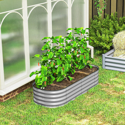 Flexible Galvanised Steel Raised Garden Bed | Safety Rubber Edging | Open Bottom | Configurable Round Oval or Oblong | 150x62x30cm | For Flowers Herbs & Succulents | Silver