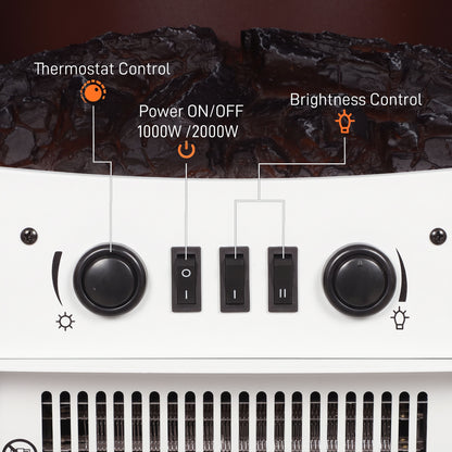 Freestanding Electric Stove | 900W/1800W Heater | 3-Sided Glass & Adjustable Flame Effect | 39 × 26 × 54.8cm | White or Grey