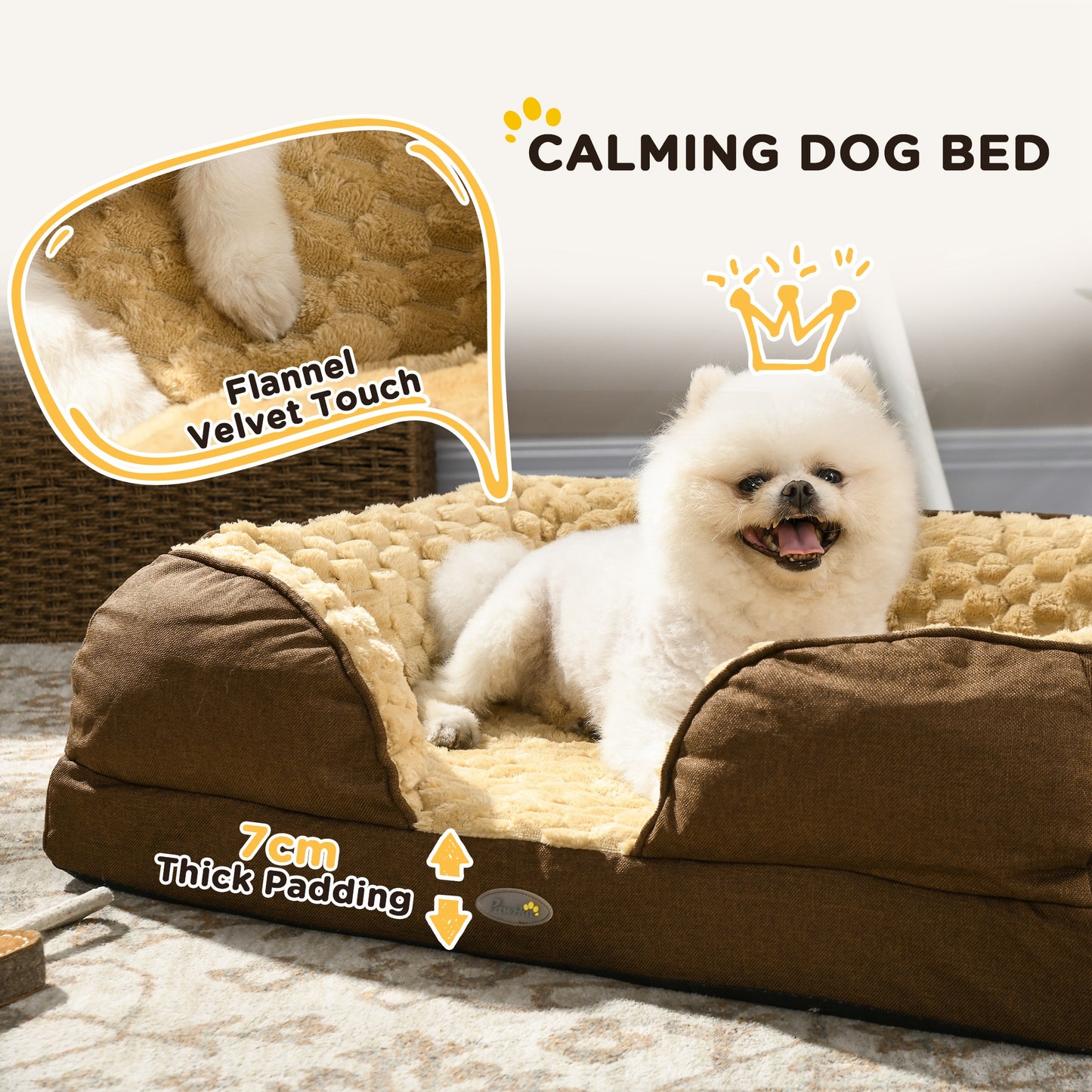 PawHut Calming Dog Bed Pet Mattress w/ Removable Cover, Anti-Slip Bottom, for Small Dogs, 70L x 50W x 18Hcm