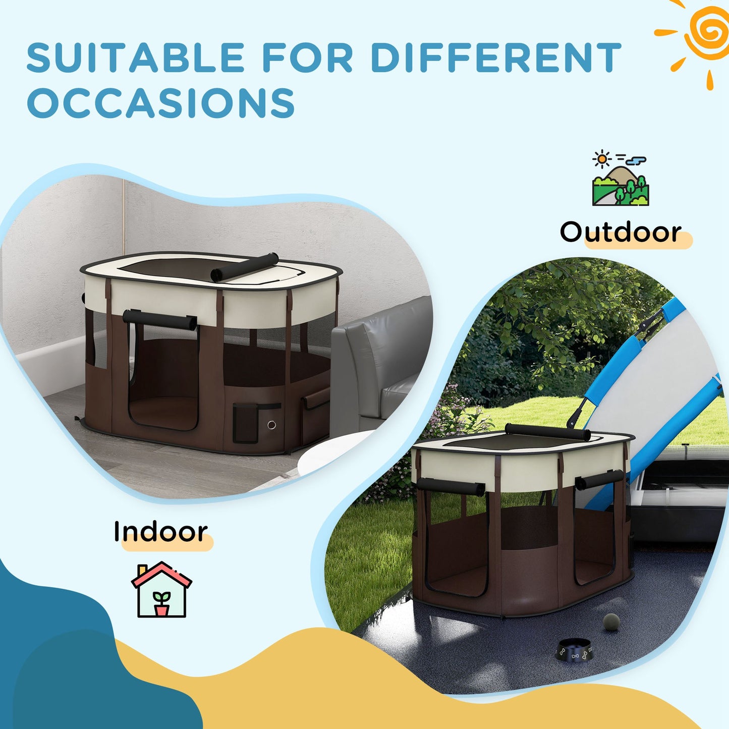 PawHut Foldable Dog Pen with Storage Bag for Indoor/Outdoor Use, Brown