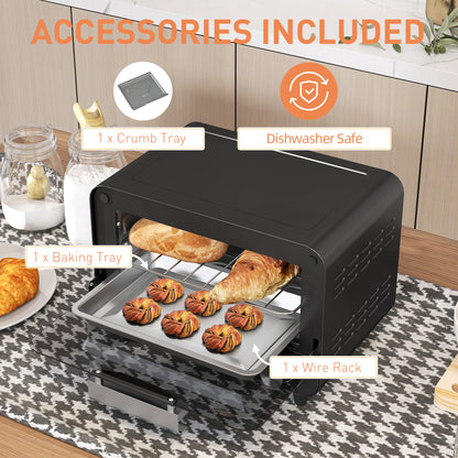 Small Toaster Oven, 12L Multifunction Mini Countertop Oven with Glass Door, Adjustable Temperature and Timer, Black