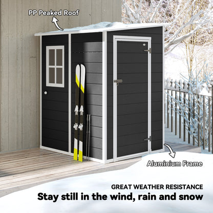 Aluminium Alloy & PP Lean-To Garden Storage Shed | Lockable Door | Lock & 3 Keys | Window | Vent | Sloped Roof | 40kg/m² Snow Rating | 122x149x192cm | 1.54m² | Black