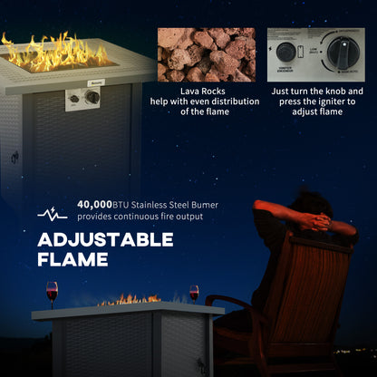 Outsunny Square Propane Gas Fire Pit Table, 40000 BTU Rattan Smokeless Firepit Patio Heater with Lava Rocks and Lid, 71cm x 71cm x 62cm, Dark Grey