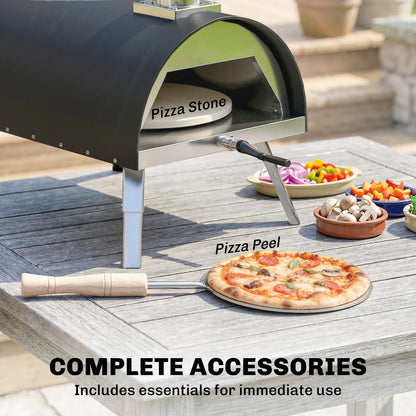 Wood-Fired Outdoor Pizza Oven | 500°C in 10 Mins | Rotating Stone | Peel Included | Foldable Legs | Black