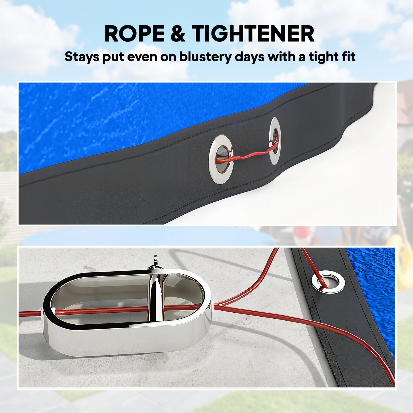 Outsunny Round Pool Cover, 10 ft Waterproof Swimming Pool Cover with Secure Rope, Tightener for Above Ground Pools, Blue