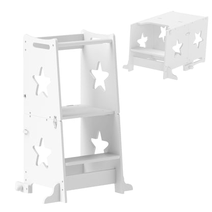 AIYAPLAY 2 in 1 Toddler Step Stool Rail for Kitchen, Bathroom, White