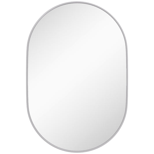 Oval Bathroom Mirror, Modern Wall-mounted Vanity Mirror with Aluminium Frame for Living Room, Entryways, Horizontal or Vertical, 60 x 90cm, Silver