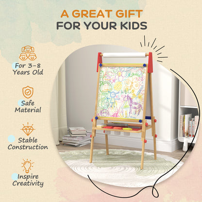 3 in 1 Wooden Kids Easel with Paper Roll, Whiteboard & Chalkboard, Painting Accessories