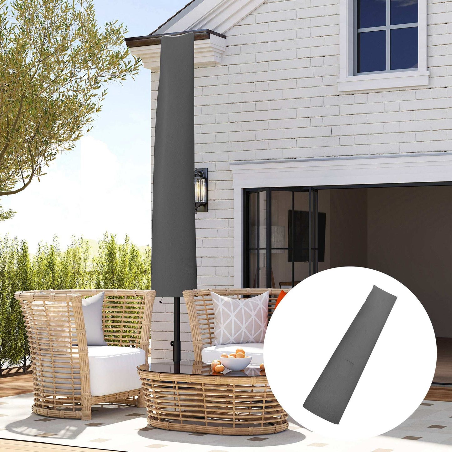 Outsunny Parasol Umbrella Cover - Grey