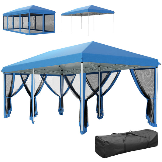 Outsunny 3 x 6m Pop Up Gazebo, Outdoor Canopy Shelter, Marquee Party Wedding Tent with 6 Mesh Walls and Carry Bag, Blue / Black
