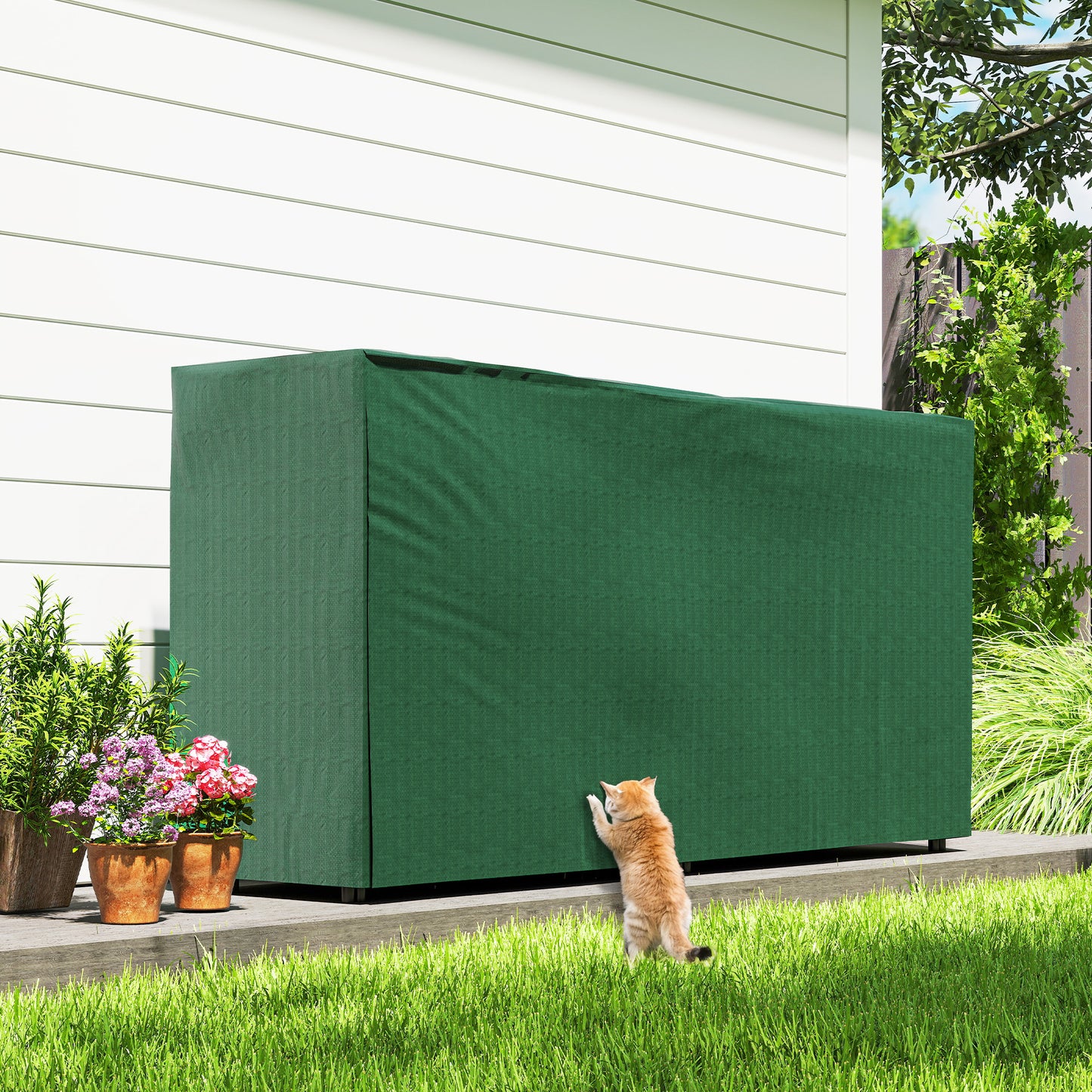 Outsunny Firewood Rack with Waterproof Cover, Heavy Duty Metal Log Store Indoors, Log Storage Holder for Outdoor Indoor Fireplace, 200 x 36 x 99 cm, Dark Green