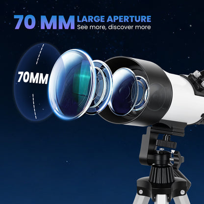 Astronomy Telescope for Adults and Beginners with 70 mm Aperture, Carry Bag, White