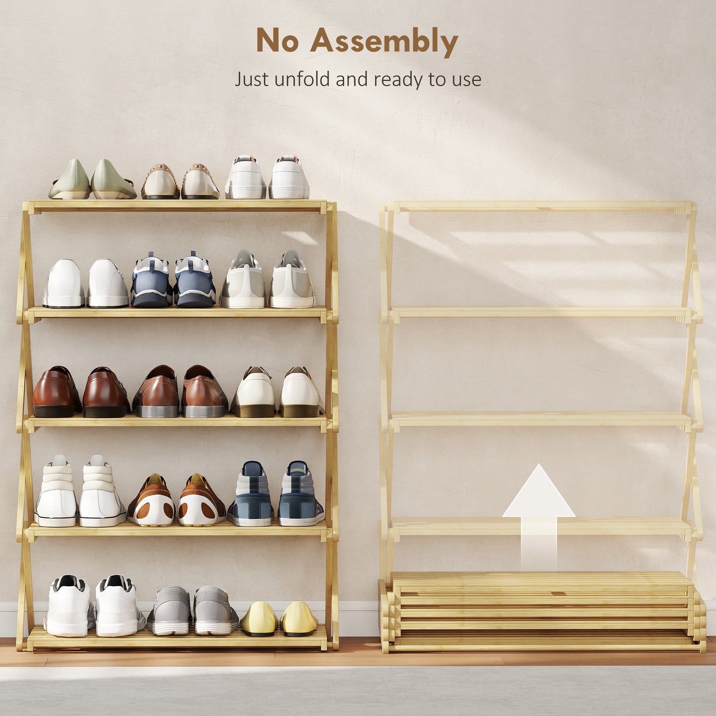 5-Tier Bamboo Shoe Rack, No Assembly - Natural