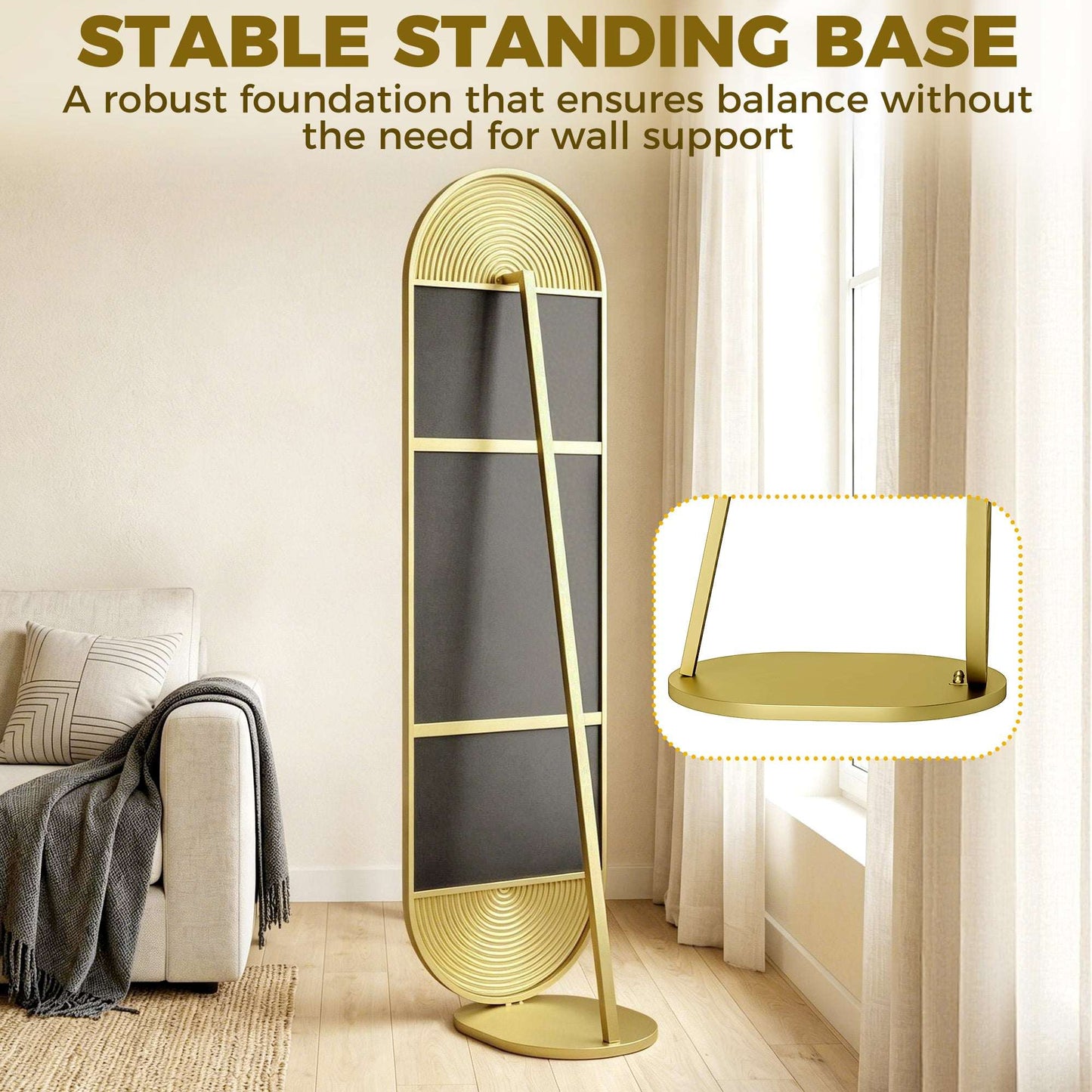 Wavy Full Length Mirror | 50x161.5cm | Gold Tone | Metal Frame & Base | Shatter-Proof Glass | Free Standing